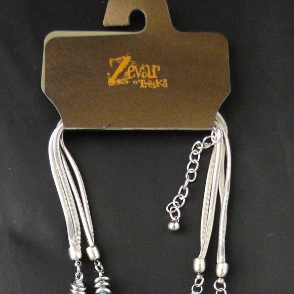 Turquoise & Silver Double Strand Necklace 20" with 4" Extender Zevar By Treska - Picture 6 of 6